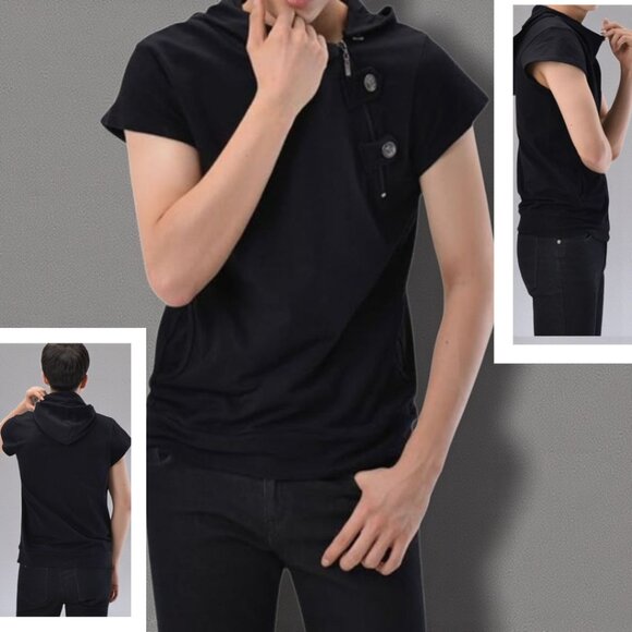 TheLEEs (XL) Mens Short Sleeve Naruto Style Zipper Button Cotton Hoodie - Picture 1 of 8